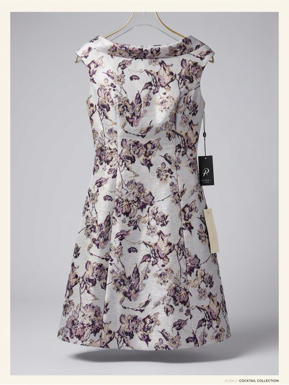Adrianna Papell Floral Metallic Jacquard Fit & Flare Dress - Picture 2 of 8